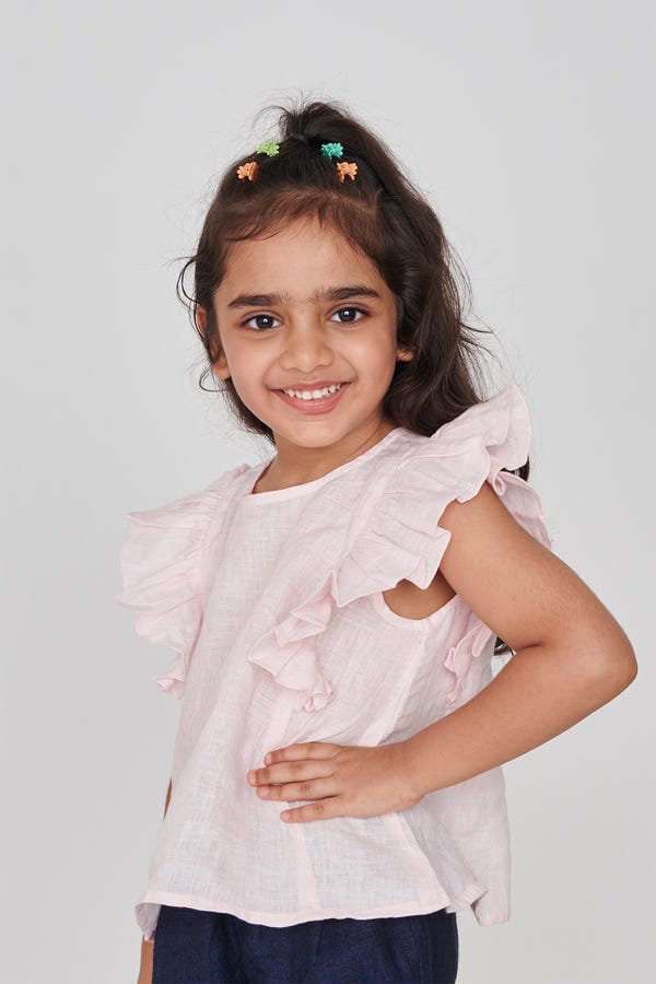 Saphed — Fleur Linen Girls Frill Top
