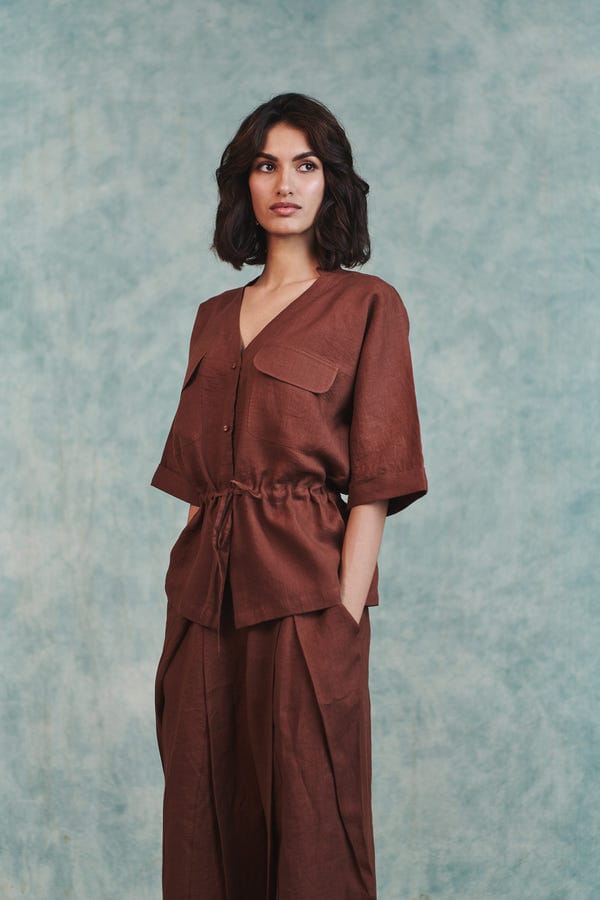 Saphed — Chocolate Linen Drawstring Shirt