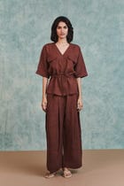 Chocolate Linen Drawstring Shirt view 2
