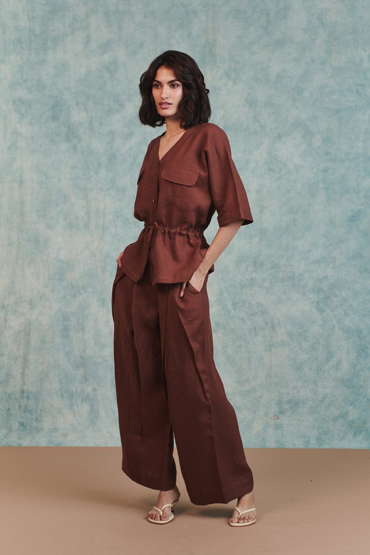 Chocolate Linen Drawstring Shirt - image 3