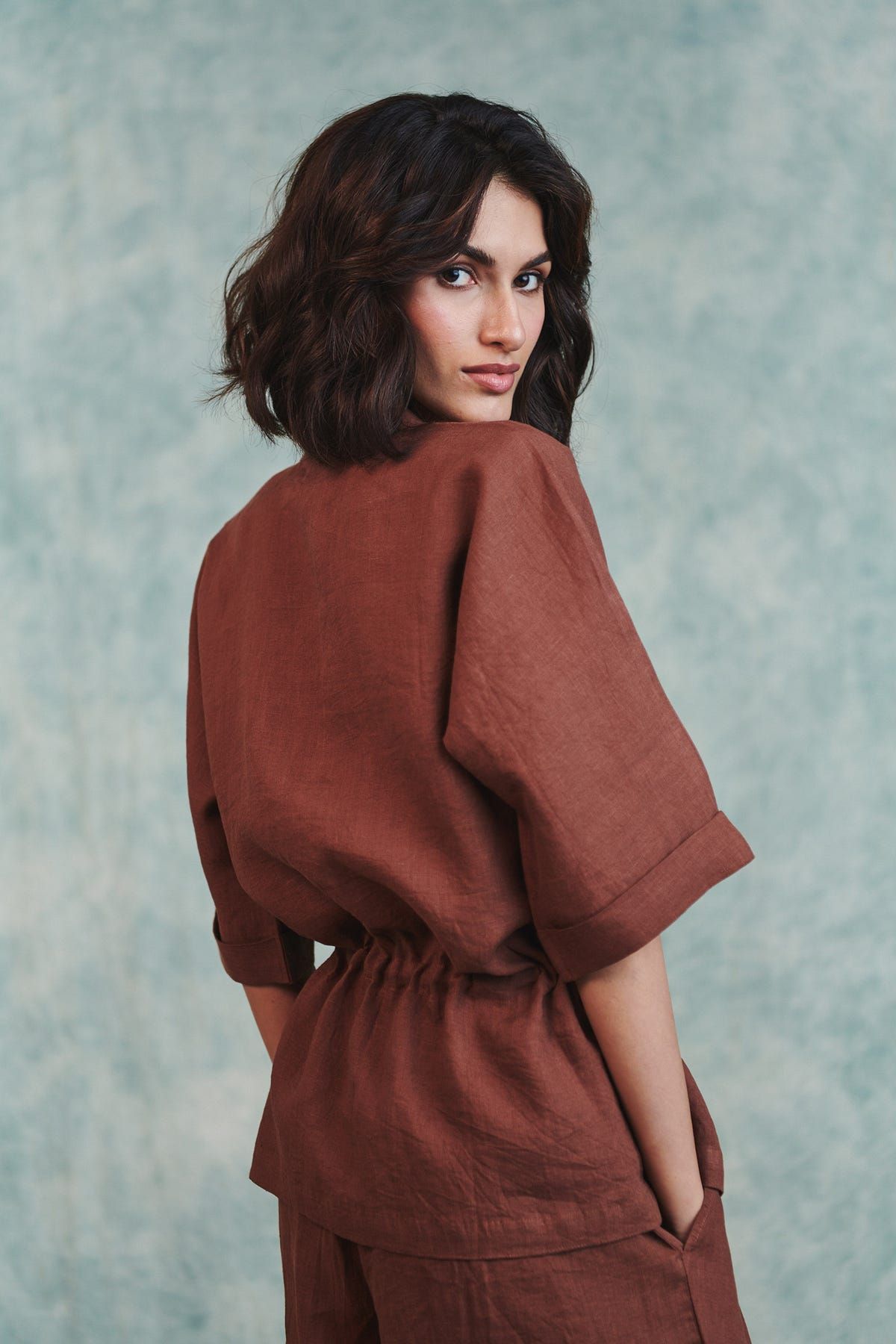 Chocolate Linen Drawstring Shirt - image 5