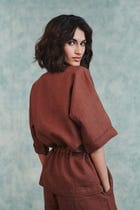 Chocolate Linen Drawstring Shirt view 5