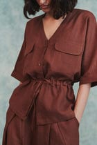 Chocolate Linen Drawstring Shirt view 6
