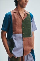 Patchwork Linen Men's Camp Collar Shirt Set view 11