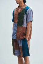 Patchwork Linen Men's Camp Collar Shirt Set view 2