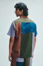 Patchwork Linen Men's Camp Collar Shirt Set view 4