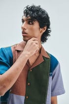 Patchwork Linen Men's Camp Collar Shirt Set view 7