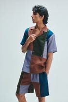 Patchwork Linen Men's Camp Collar Shirt Set view 10
