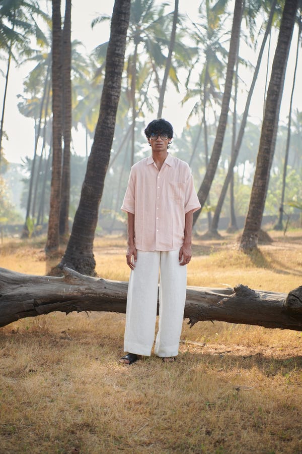 Saphed — Blush Linen Men's Pleated Camp Collar Shirt