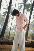 Blush Linen Men's Pleated Camp Collar Shirt view 4