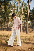 Blush Linen Men's Pleated Camp Collar Shirt view 6