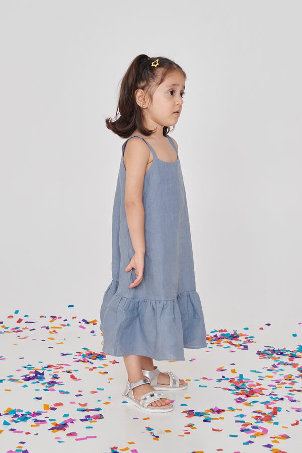 Saphed — Sky Linen Girls Frill Dress