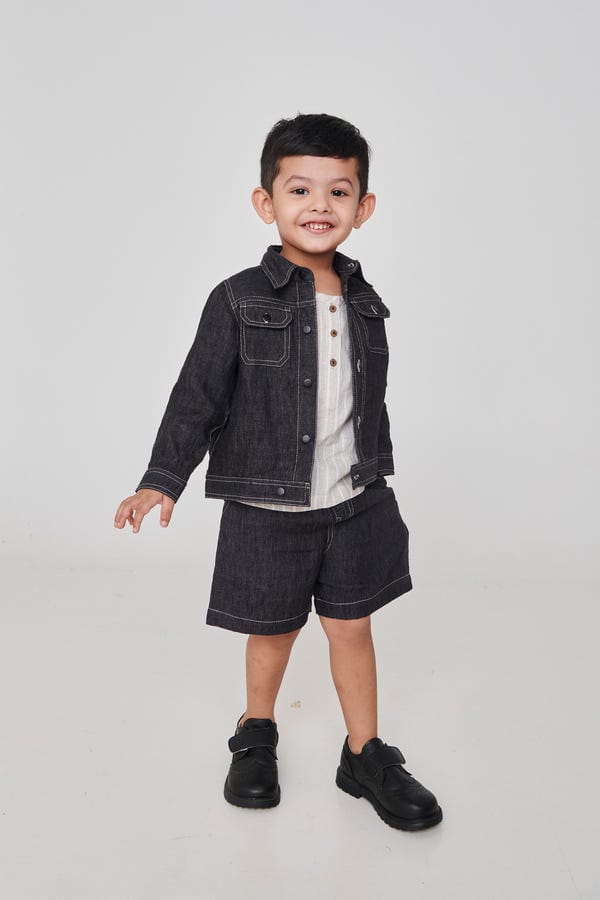 Saphed — Graphite Linen Denim Boys Jacket