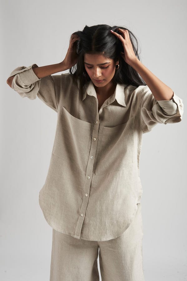 Saphed — Undyed Linen Oversized Pocket Shirt