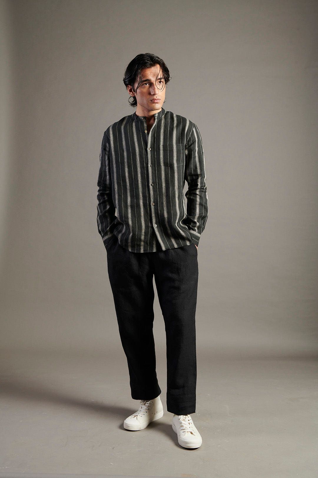 Dhaari Linen Band Collar Shirt - Sale - image 2
