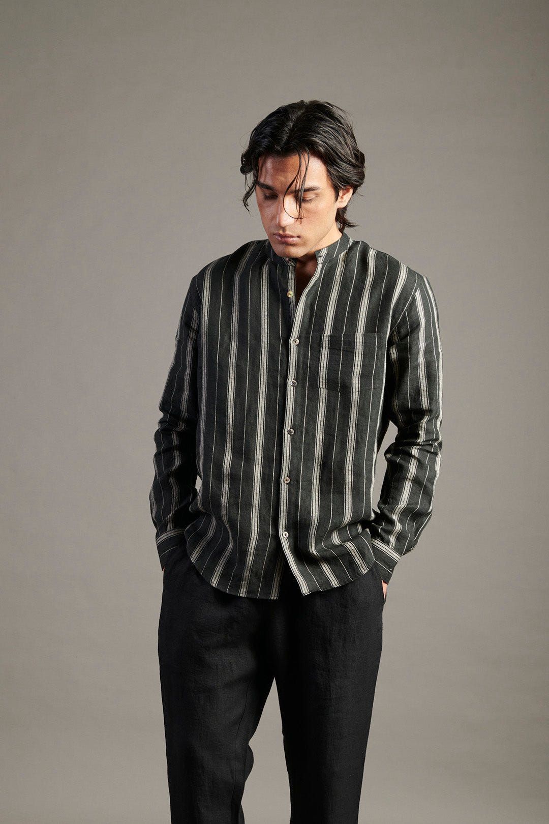 Dhaari Linen Band Collar Shirt - Sale - image 5