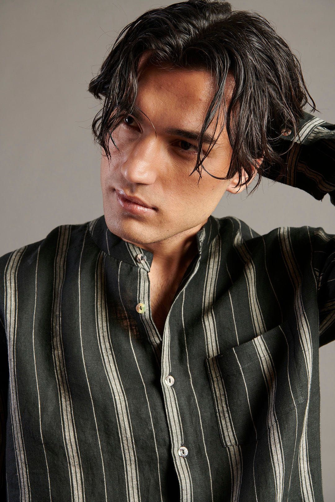 Dhaari Linen Band Collar Shirt - Sale - image 6