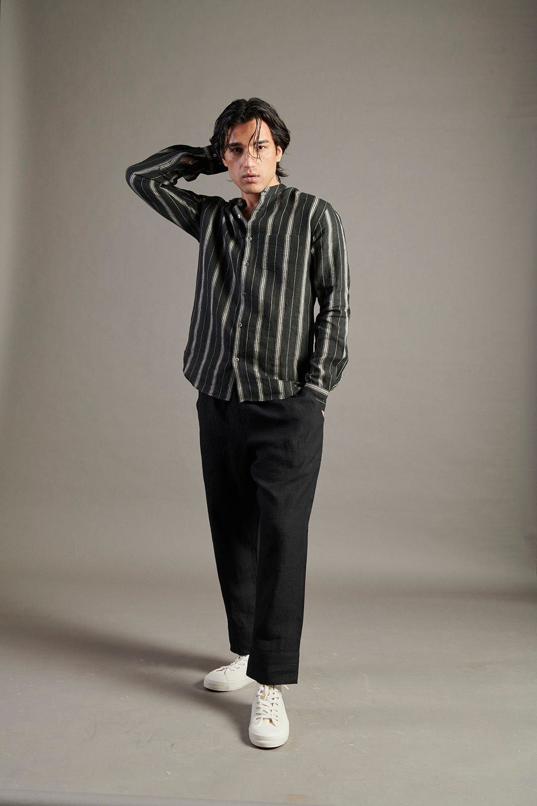 Dhaari Linen Band Collar Shirt - Sale - image 7