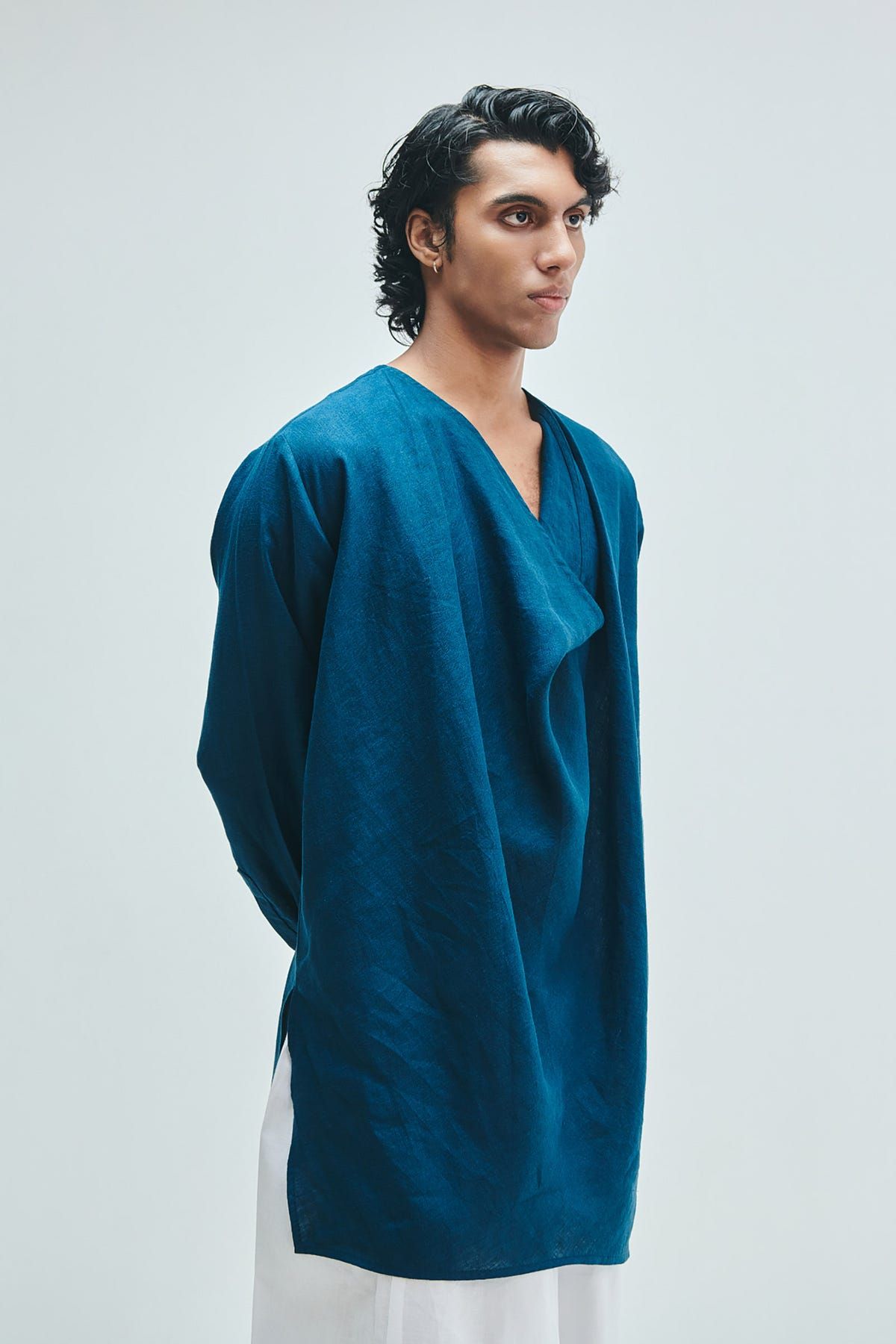 Indigo Linen Men's Cowl Neck Kurta - image 1