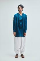 Indigo Linen Men's Cowl Neck Kurta view 2