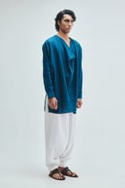 Indigo Linen Men's Cowl Neck Kurta view 3