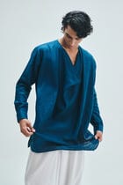 Indigo Linen Men's Cowl Neck Kurta view 7