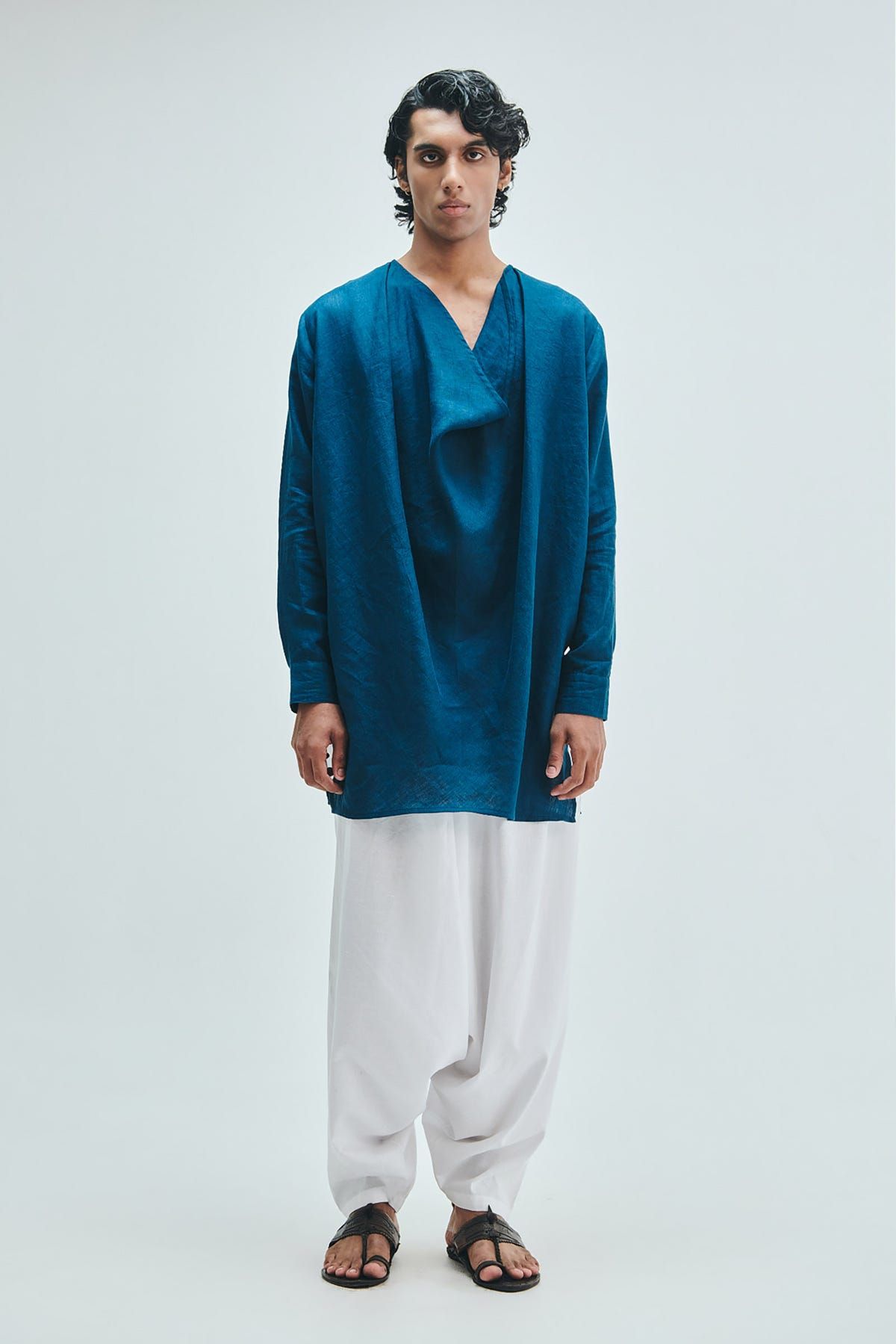 Indigo Linen Men's Cowl Neck Kurta - image 8