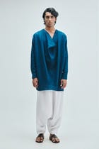 Indigo Linen Men's Cowl Neck Kurta view 8