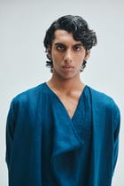 Indigo Linen Men's Cowl Neck Kurta view 9