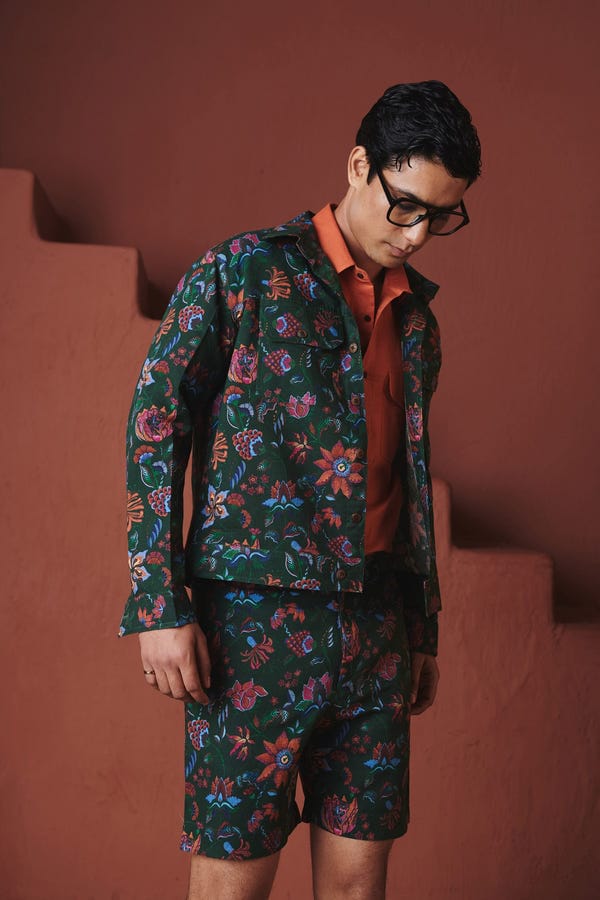 Saphed — Paan Chintz Co-Linen Men's Trucker Jacket Set