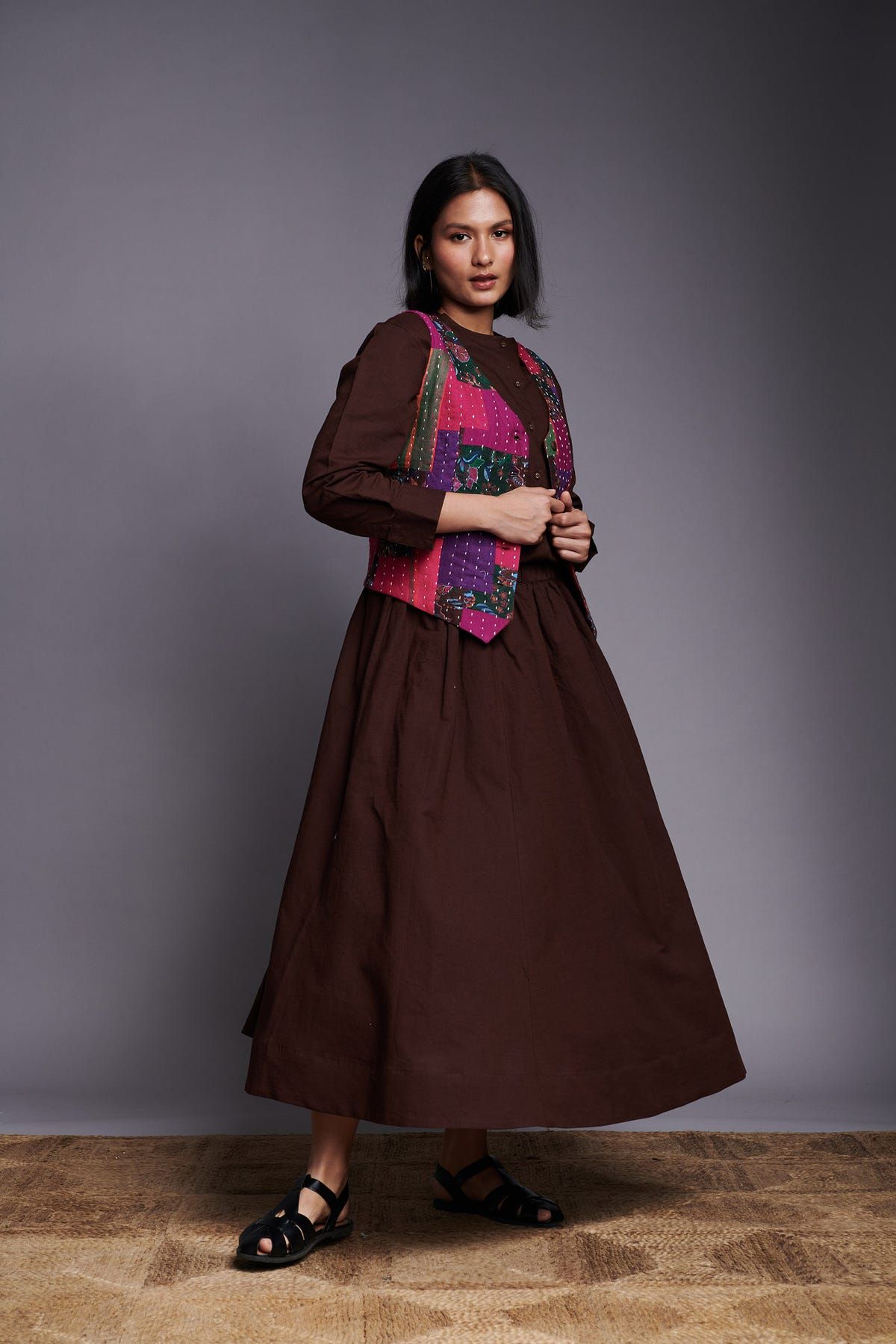Coffee Co-Linen Flared Skirt - image 1