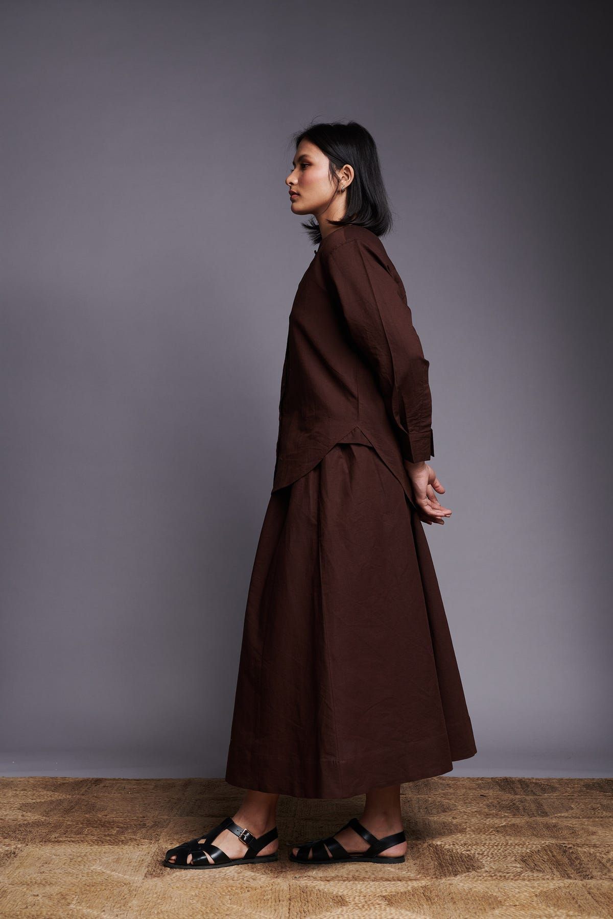 Coffee Co-Linen Flared Skirt - image 2