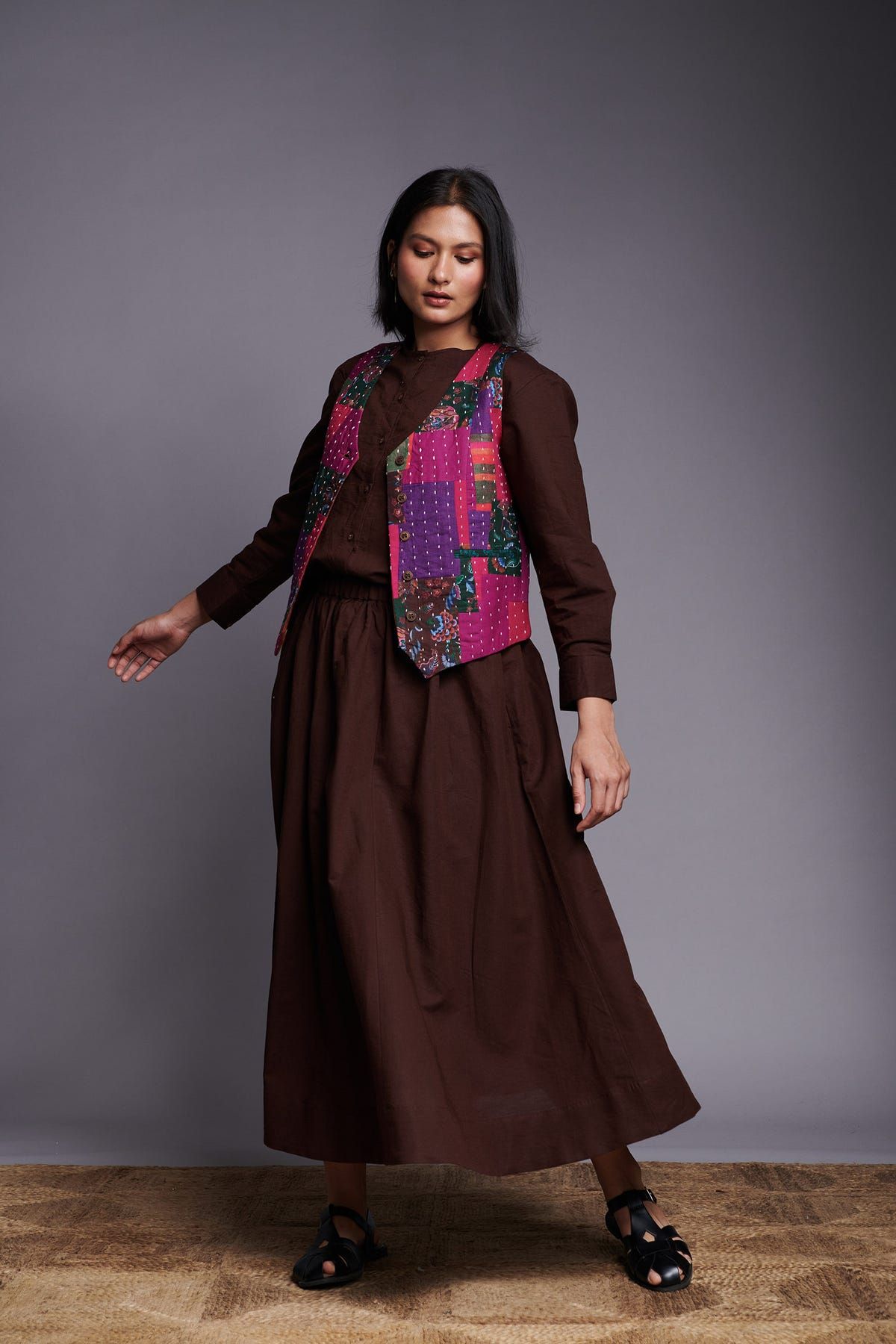 Coffee Co-Linen Flared Skirt - image 3