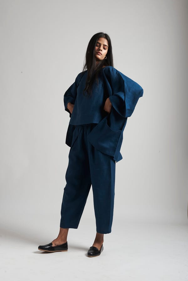 Saphed — Indigo Linen Lounge Overlay Set