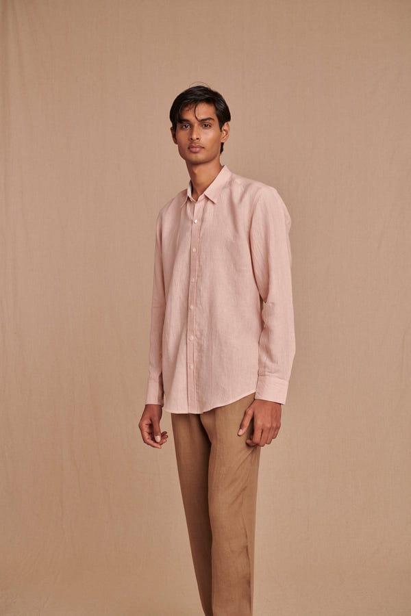 Saphed — Blush Linen Men's Oxford Shirt – Slim Fit - Sale