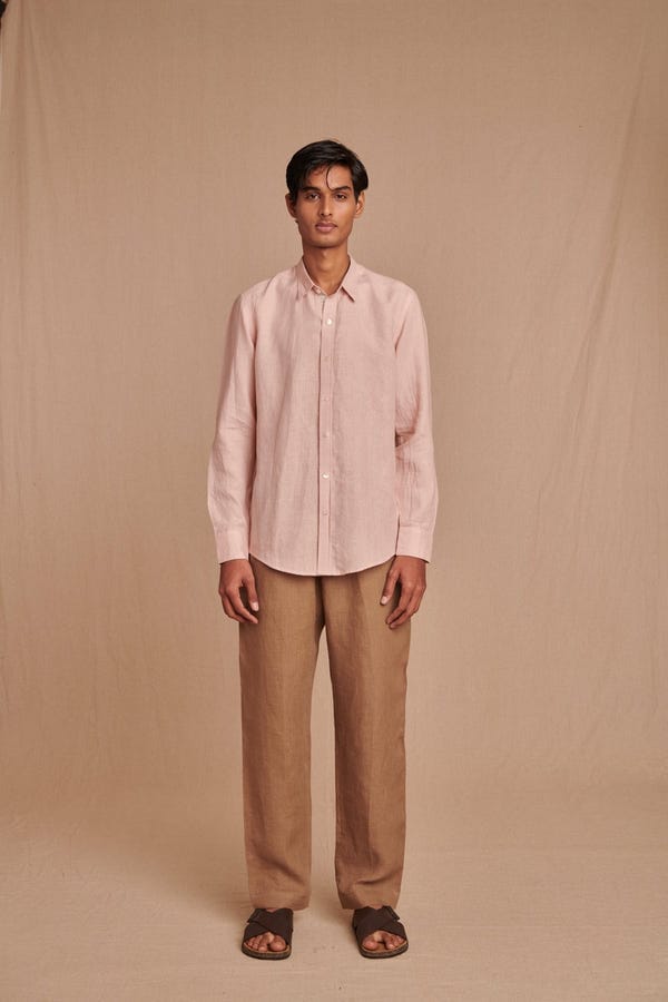 Saphed — Blush Linen Men's Oxford Shirt – Slim Fit - Sale
