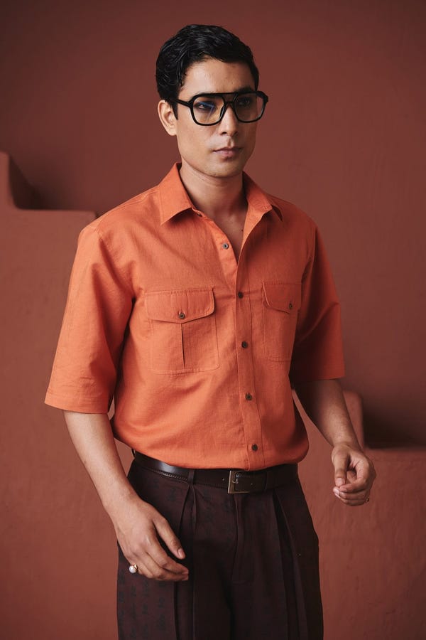 Saphed — Marigold Co-Linen Men's Flap Pocket Shirt - Sale