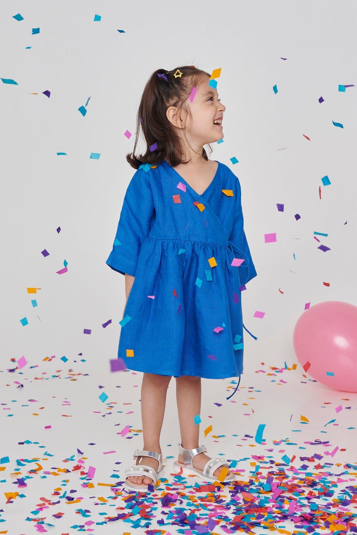 Santorini Linen Girls Wrap Tie Dress - Sale - image 3