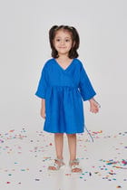 Santorini Linen Girls Wrap Tie Dress - Sale view 5
