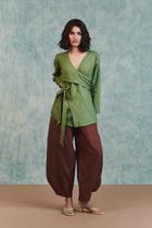Moss Linen Wrap Top - Sale view 2