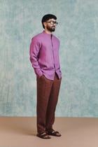 Berry Linen Men's Band Collar Shirt - Sale view 3