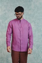 Berry Linen Men's Band Collar Shirt - Sale view 4