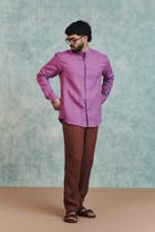 Berry Linen Men's Band Collar Shirt - Sale view 6