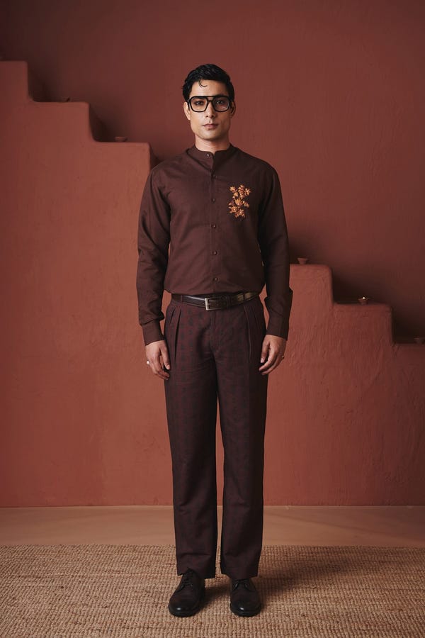 Saphed — Coffee Buta Co-Linen Men's Pleated Tapered Pants