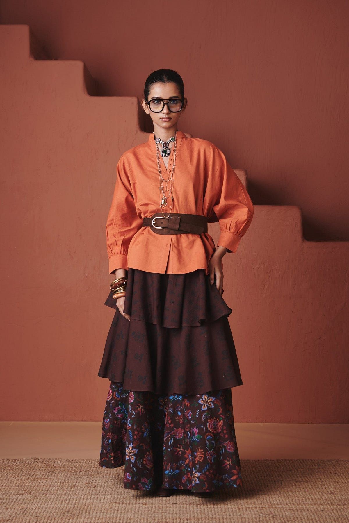 Coffee Chintz Co-Linen Tiered Skirt - Sale - image 1