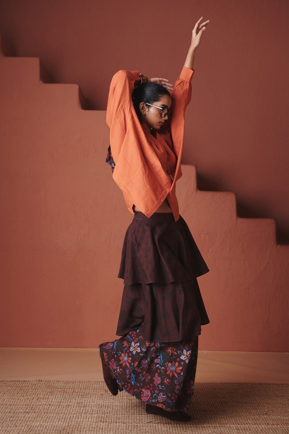 Coffee Chintz Co-Linen Tiered Skirt - Sale - image 4