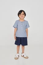Sky Pinstripe Linen Boys Round Neck Shirt - Sale view 1