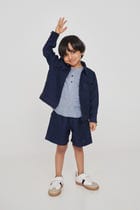 Sky Pinstripe Linen Boys Round Neck Shirt - Sale view 2