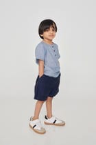 Sky Pinstripe Linen Boys Round Neck Shirt - Sale view 3