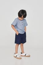 Sky Pinstripe Linen Boys Round Neck Shirt - Sale view 4